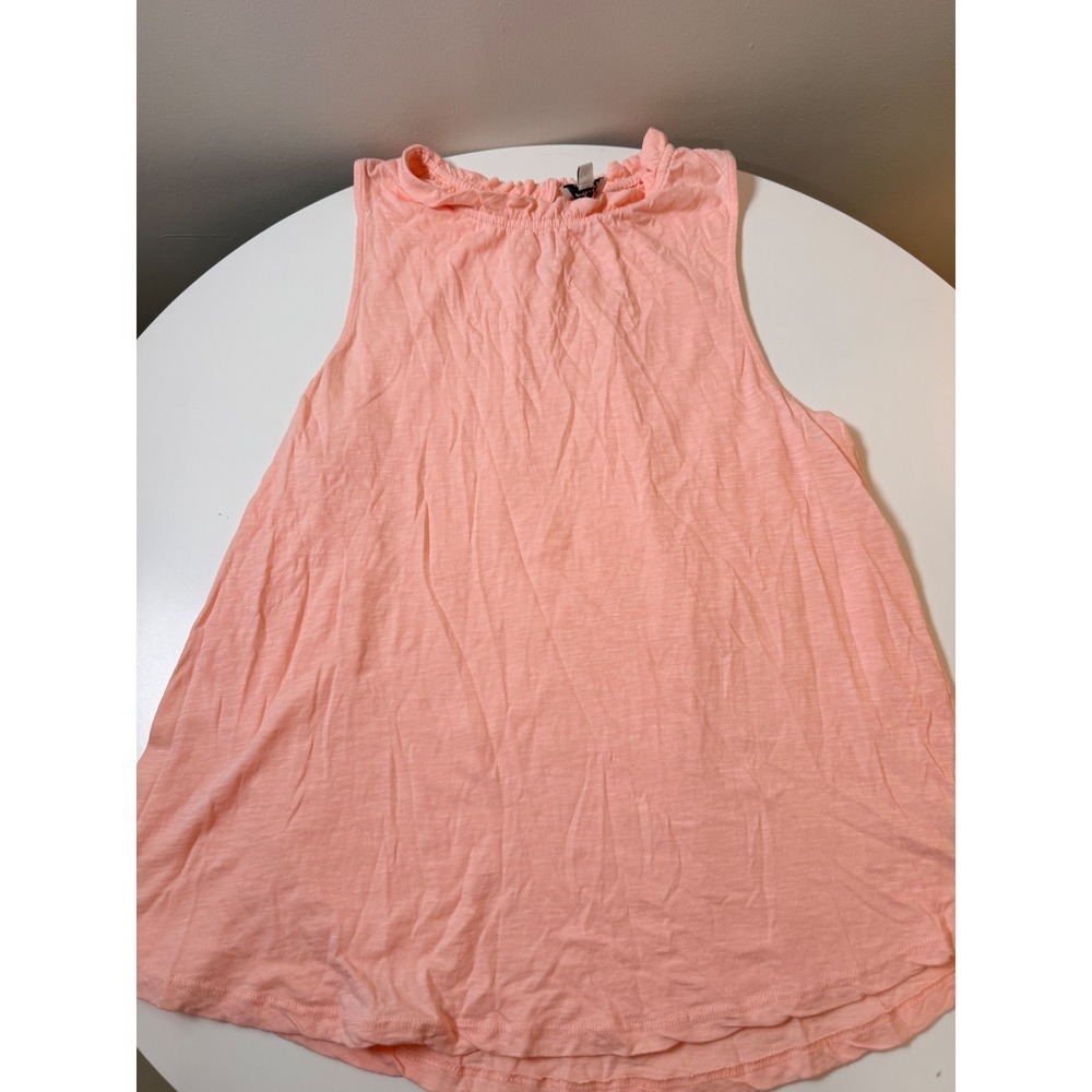 Wonderly Tank Top Women L Peach Excellent Ruffle Neck Sleeveless Slub Knit